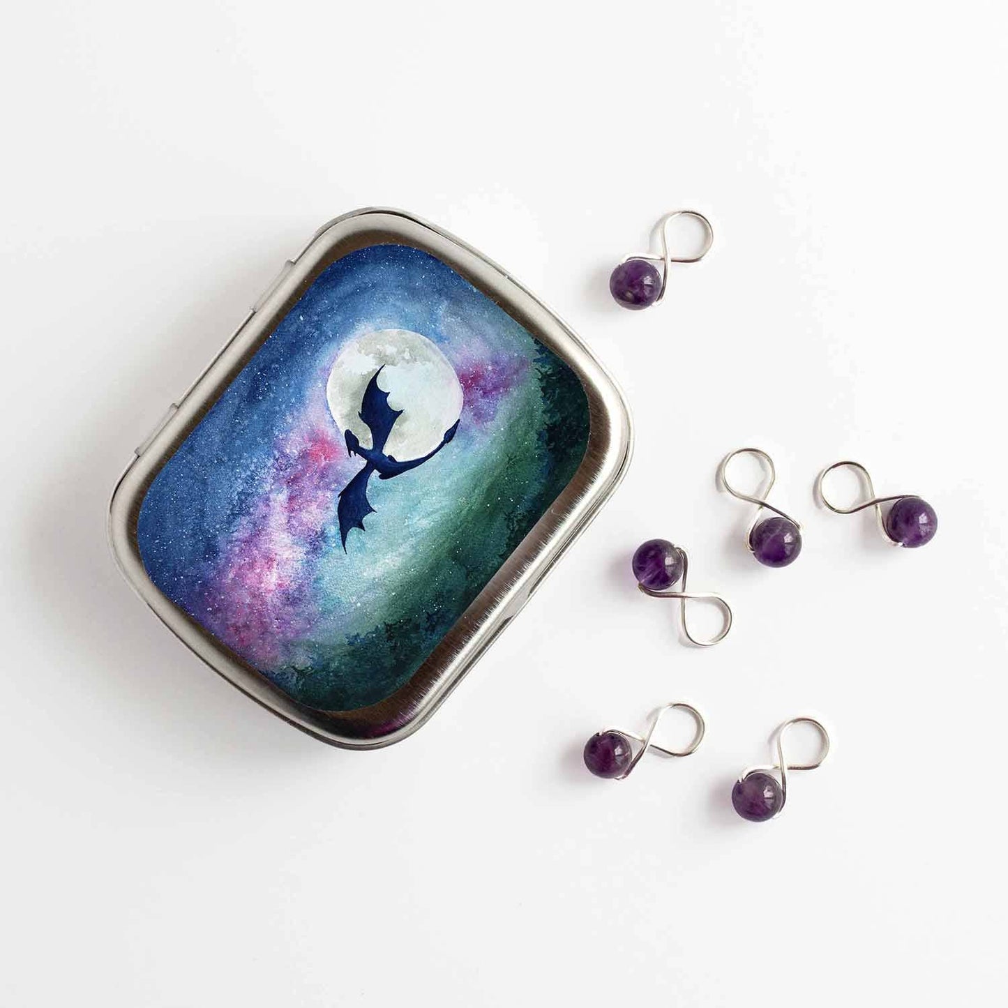 Dragon Moon Stitch Marker Storage Tin: Large (slide style)