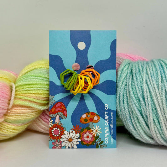 Hexagon Knitting Stitch Markers Set - Single Color or 3color: Multi-Colored / Regular
