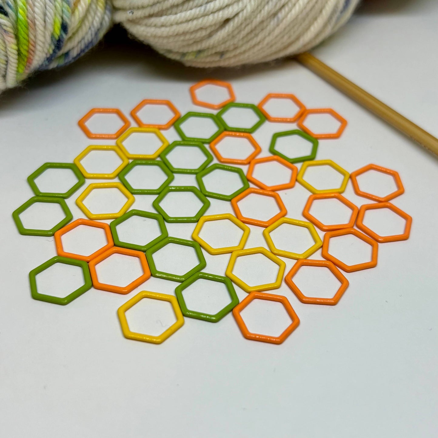 Hexagon Knitting Stitch Markers Set - Single Color or 3color: Multi-Colored / Regular