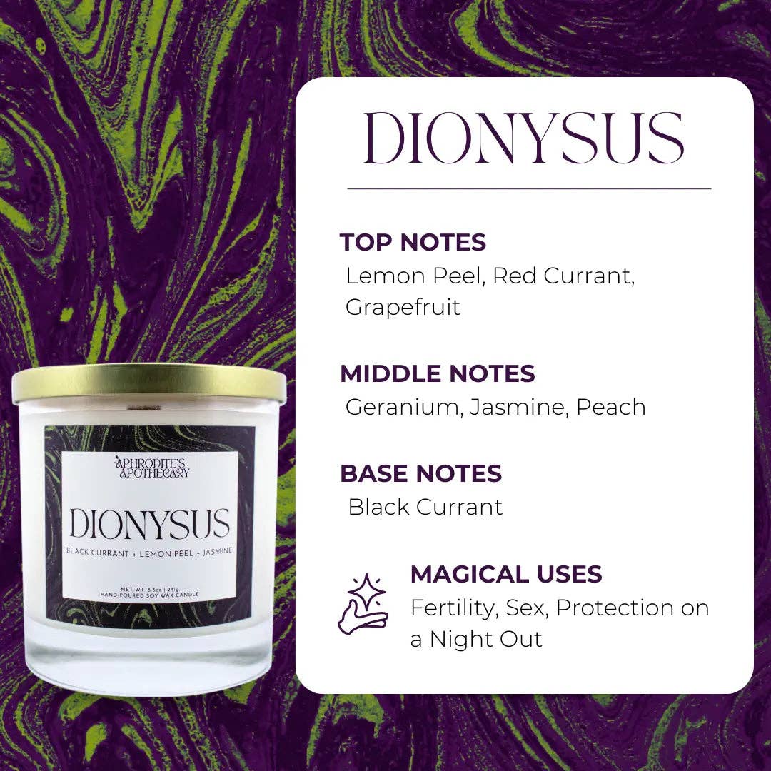 Dionysus Candle: Tart Currant, Jasmine, Grapefruit: 4 oz