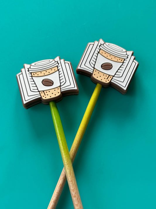 Knitting Needle Point Protectors Open Book Coffee Bean Cup