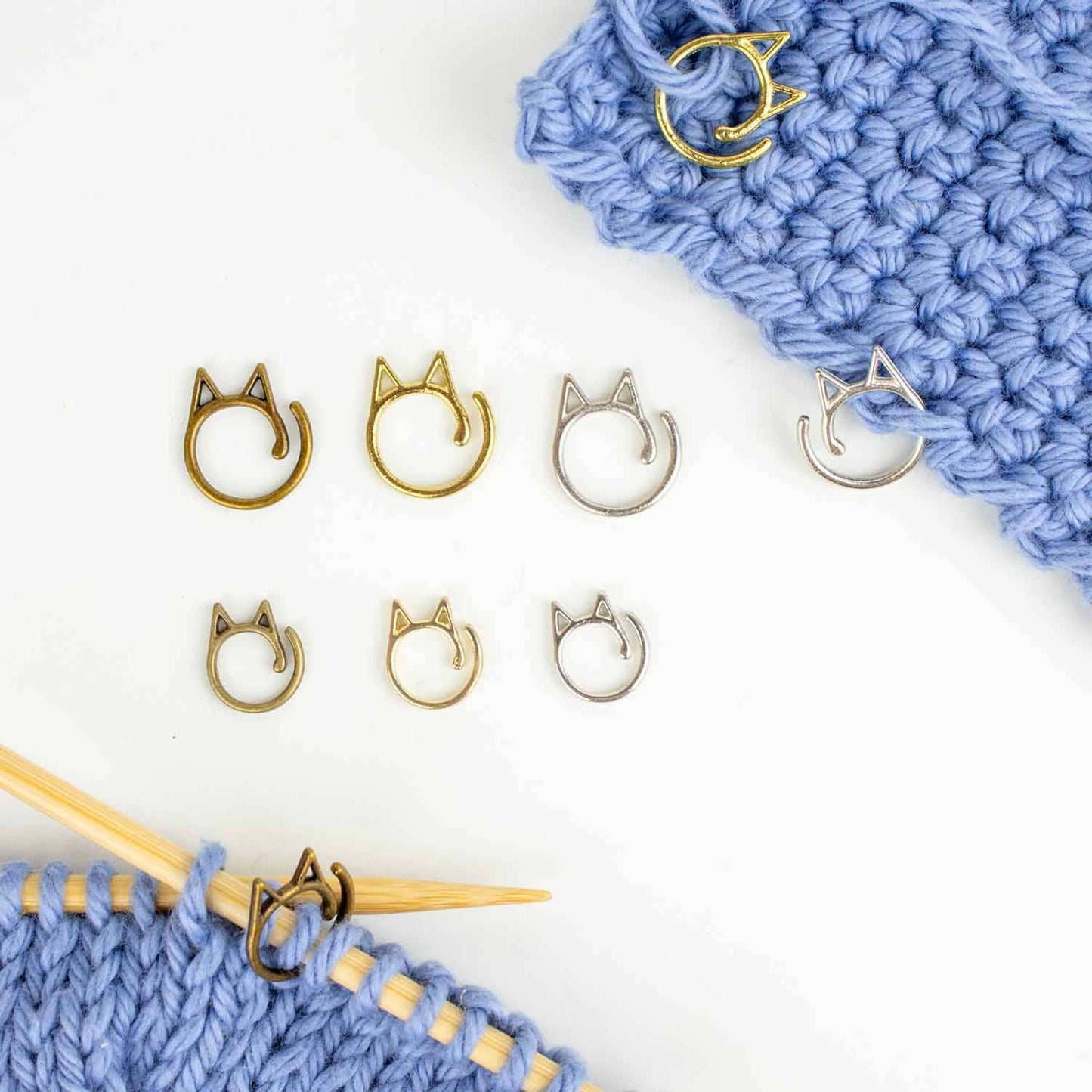 Cat Clips - Simple Removable Stitch Markers: Silver / Medium (up to US 8)