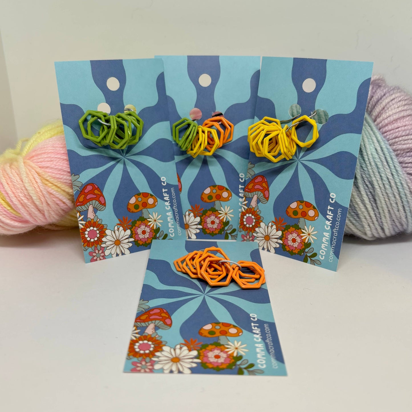 Hexagon Knitting Stitch Markers Set - Single Color or 3color: Multi-Colored / Regular