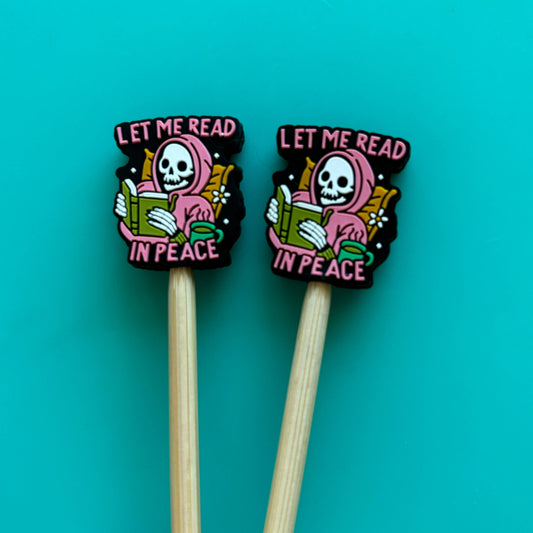 Knitting Needle Point Protectors Skeleton Read in Peace Book