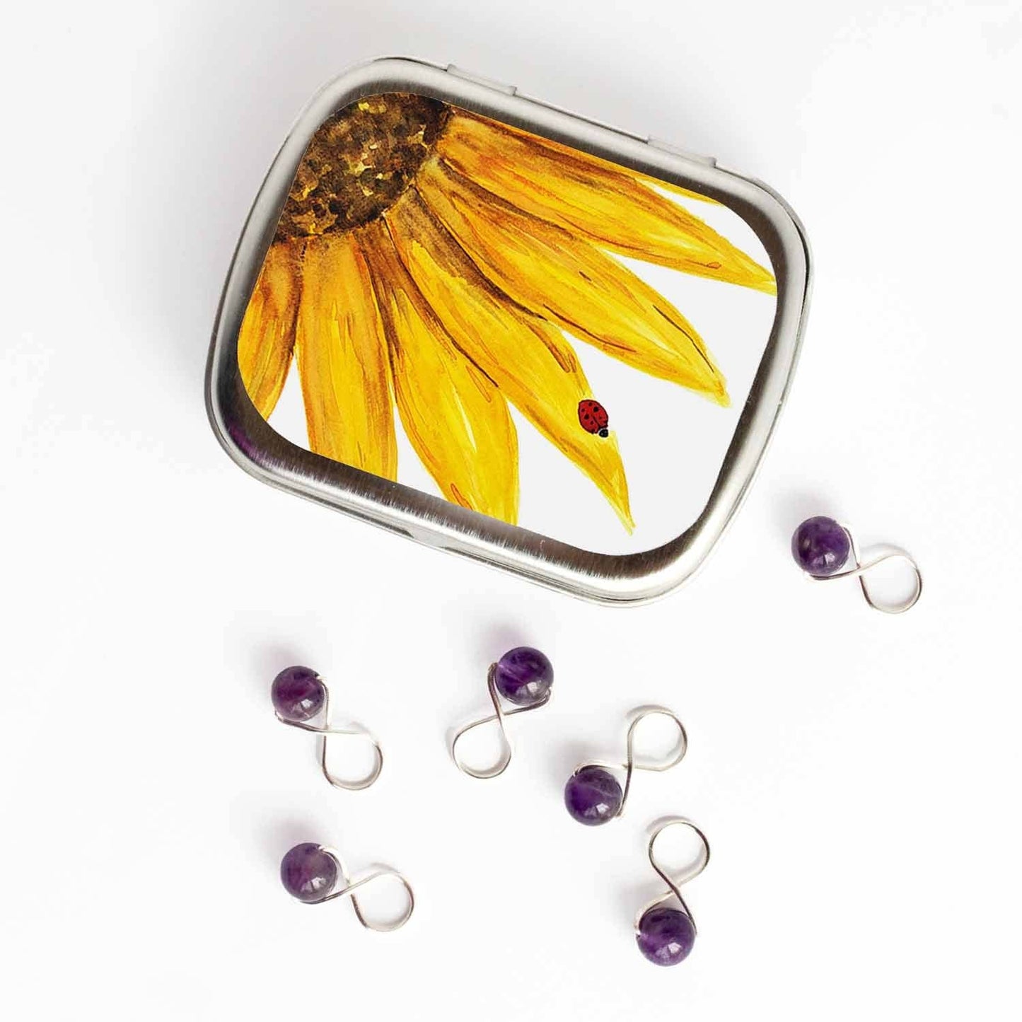 Sunflower Stitch Marker Tin: Large (slide style)