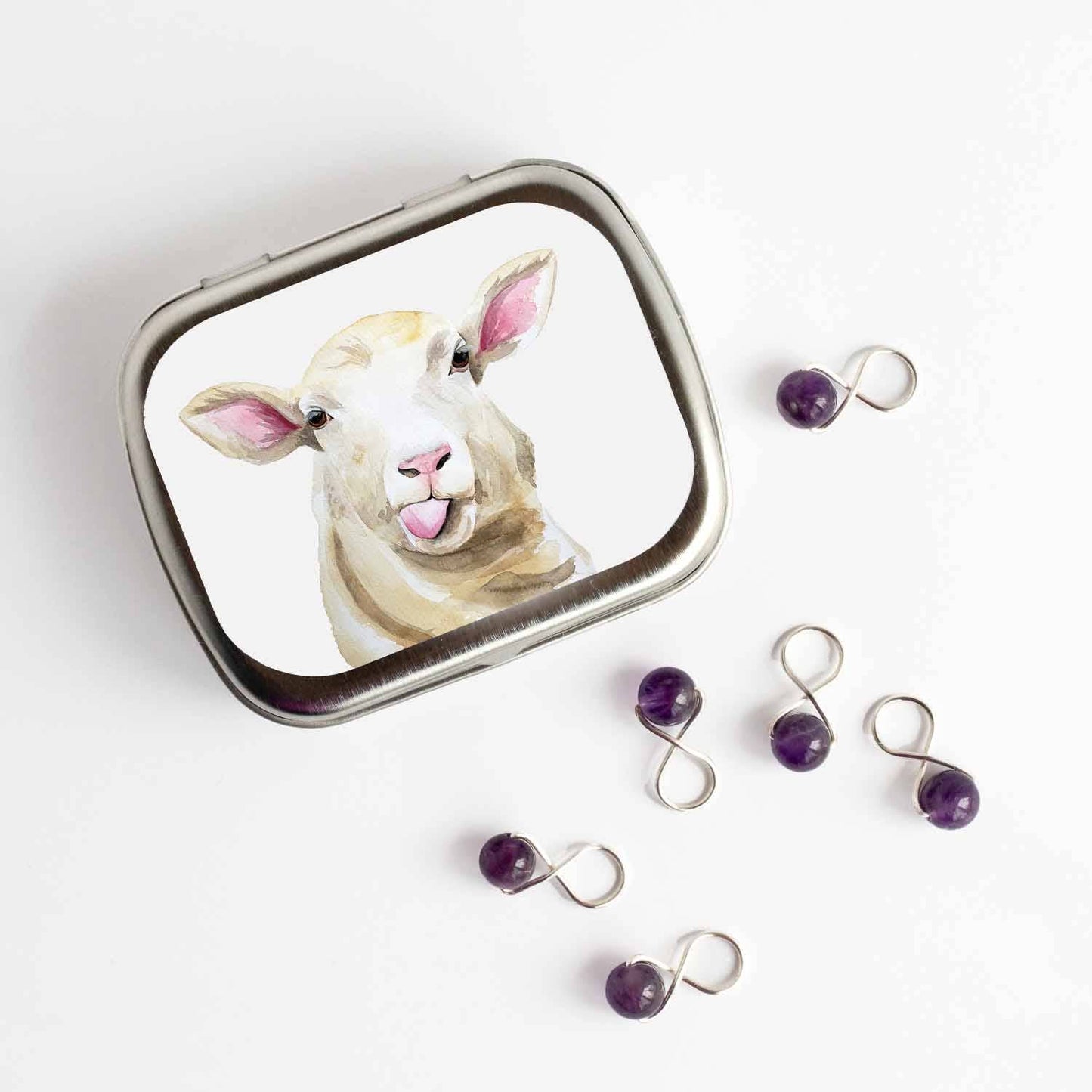 Sassy Sheep Stitch Marker Storage Tin: Large (slide style)