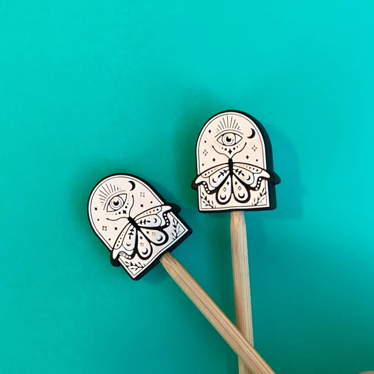 Knitting Needle Protectors Goth Witchy Moth Moon Scene