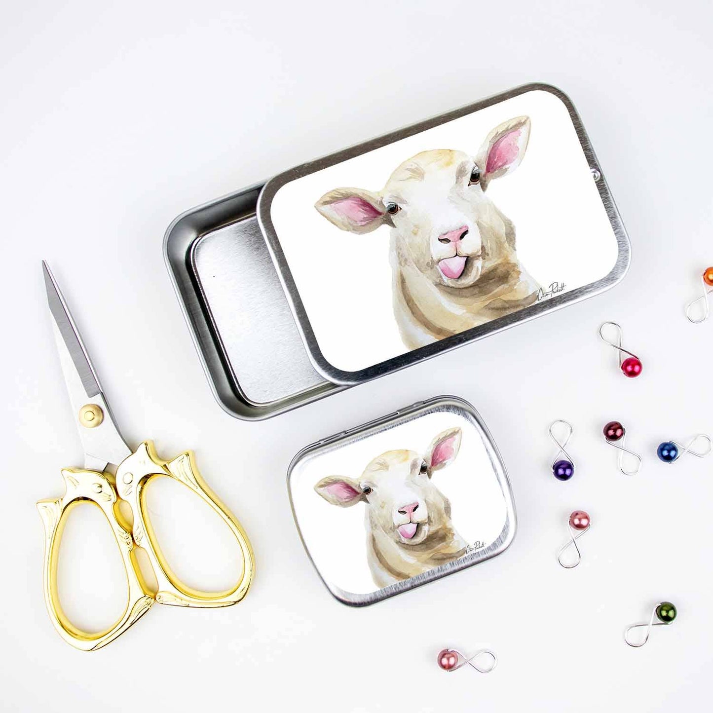 Sassy Sheep Stitch Marker Storage Tin: Large (slide style)