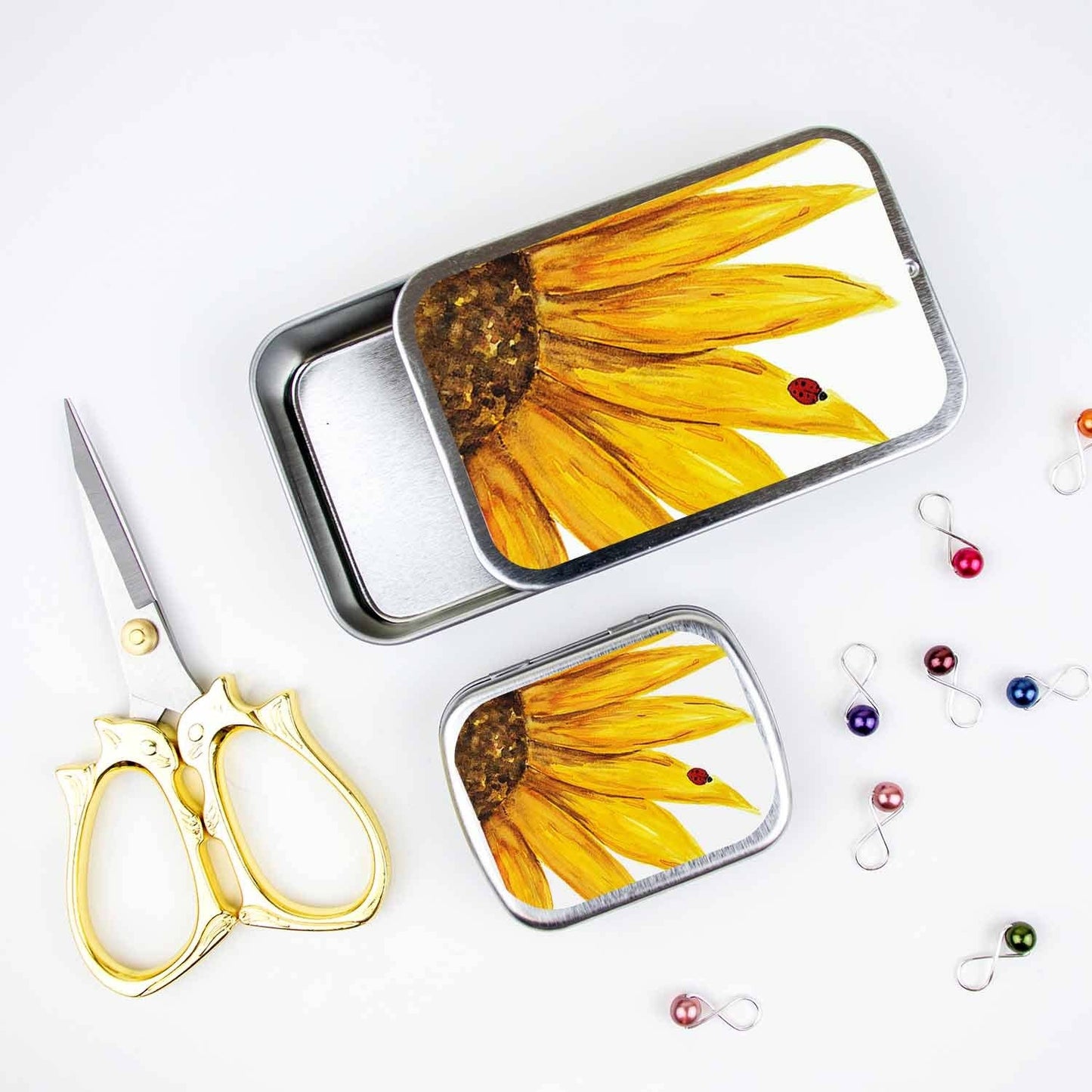 Sunflower Stitch Marker Tin: Large (slide style)